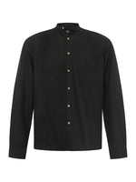 Black Linen Grandfather Collar Linen Shirt