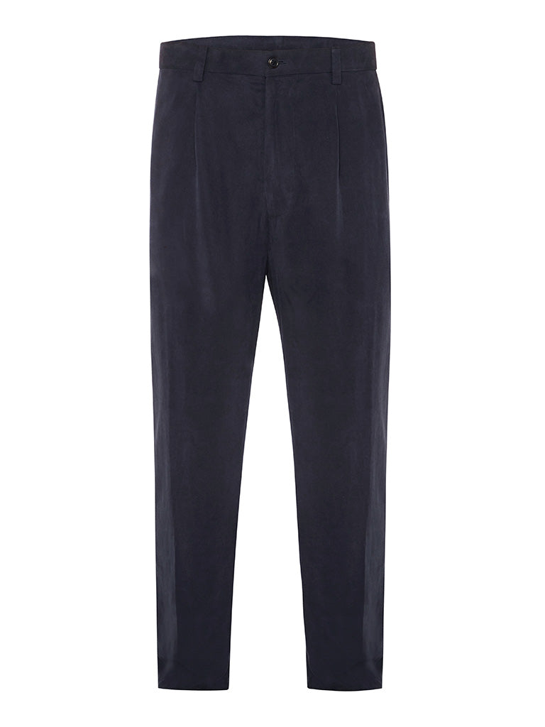 Navy Silk Twill Trousers
