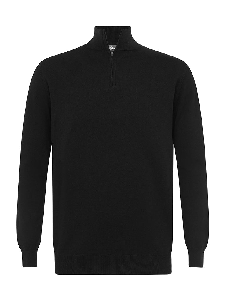 Black Cotton Suri Zip Neck Sweater