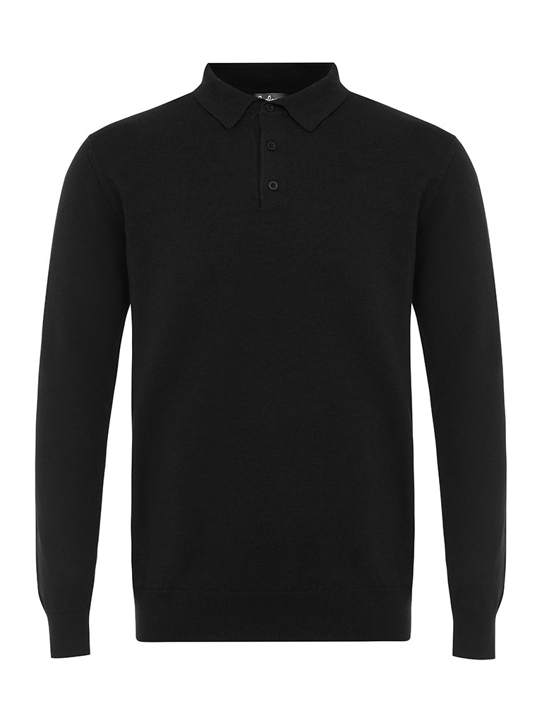 Black Cotton Suri Polo Sweater