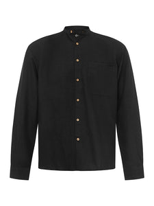 Black Linen Grandfather Collar Linen Shirt